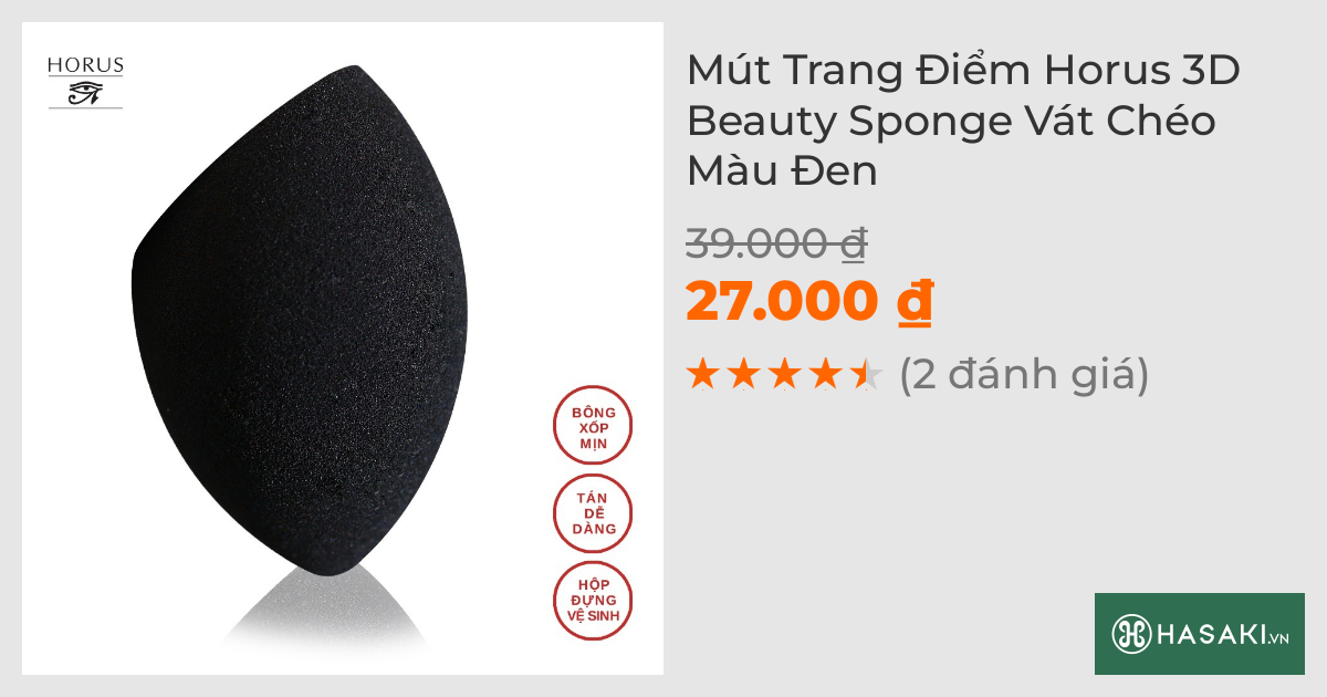 Mút Trang Điểm Horus 3D Beauty Sponge Vát Chéo Màu Đen