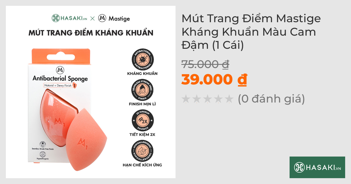 Mút Trang Điểm Mastige Kháng Khuẩn Màu Cam Đậm (1 Cái)