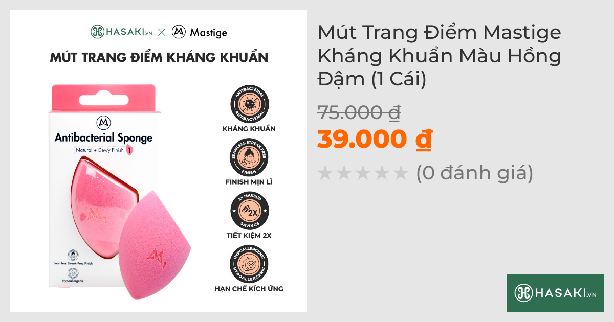 Mút Trang Điểm Mastige Kháng Khuẩn Màu Hồng Đậm (1 Cái)