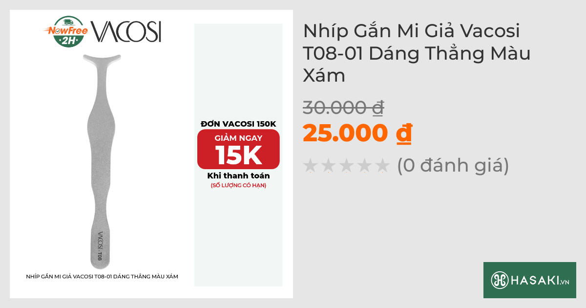 Nhíp Gắn Mi Giả Vacosi T08-01 Dáng Thẳng Màu Xám