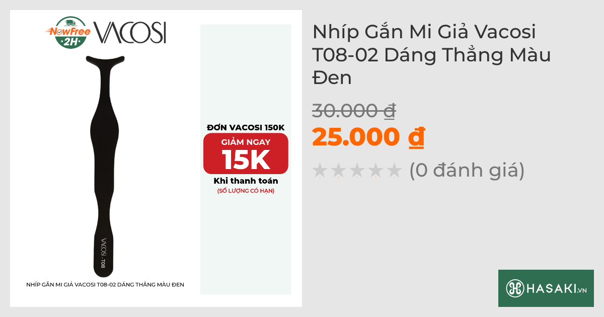 Nhíp Gắn Mi Giả Vacosi T08-02 Dáng Thẳng Màu Đen