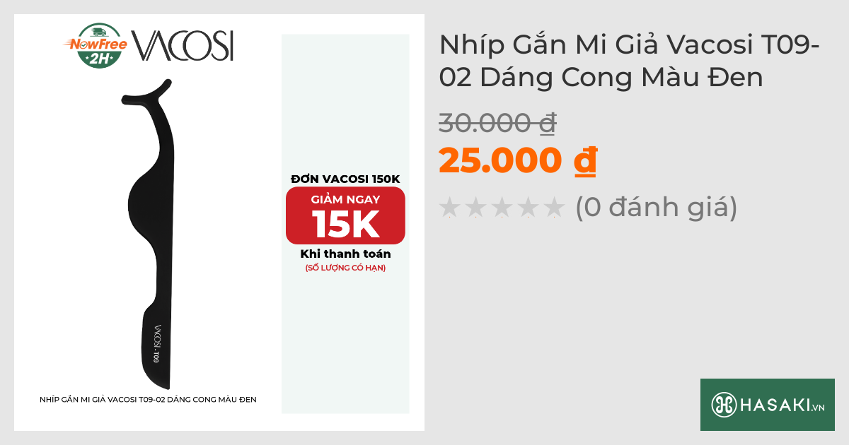 Nhíp Gắn Mi Giả Vacosi T09-02 Dáng Cong Màu Đen