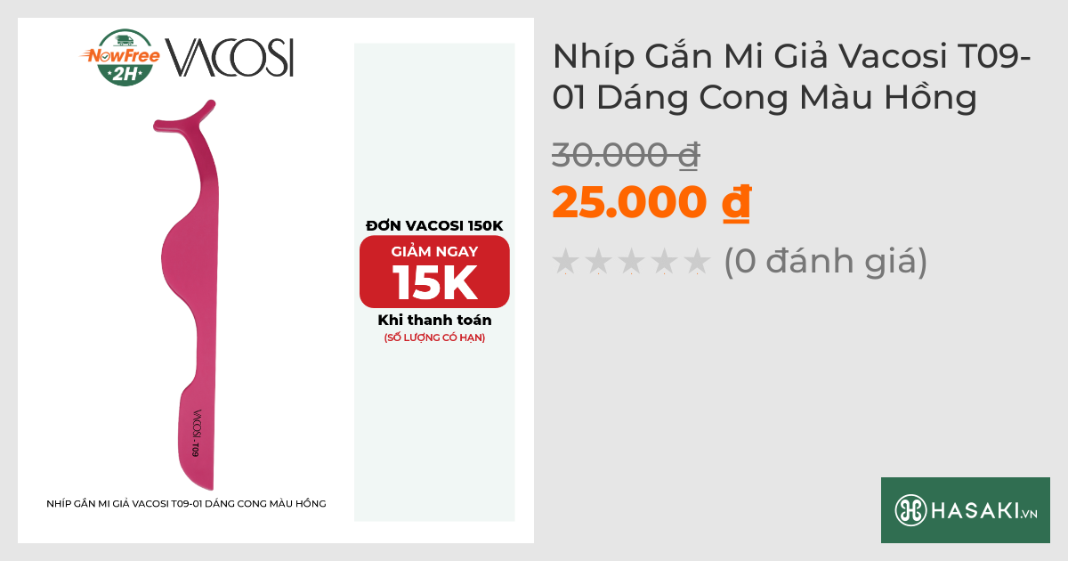 Nhíp Gắn Mi Giả Vacosi T09-01 Dáng Cong Màu Hồng