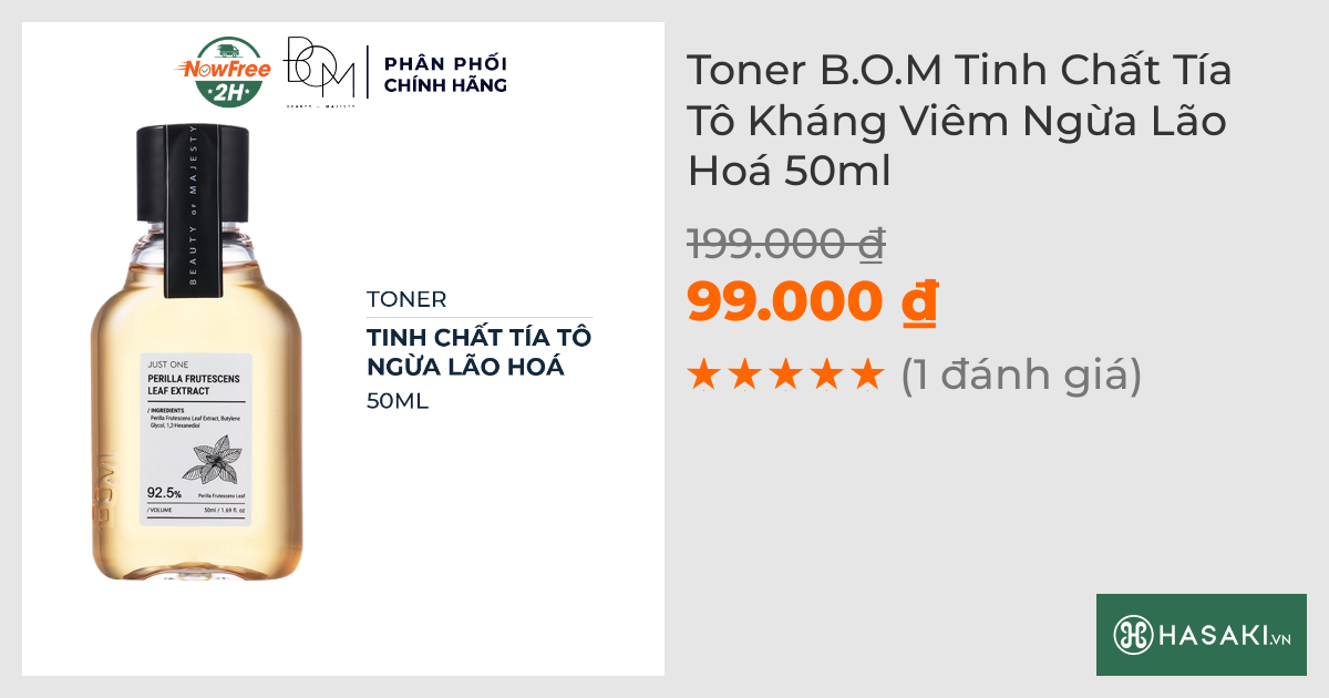 Toner B.O.M Tinh Chất Tía Tô Kháng Viêm Ngừa Lão Hoá 50ml