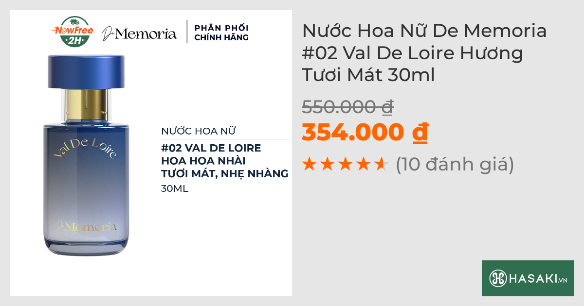 Nước Hoa Nữ De Memoria #02 Val De Loire Hương Tươi Mát 30ml