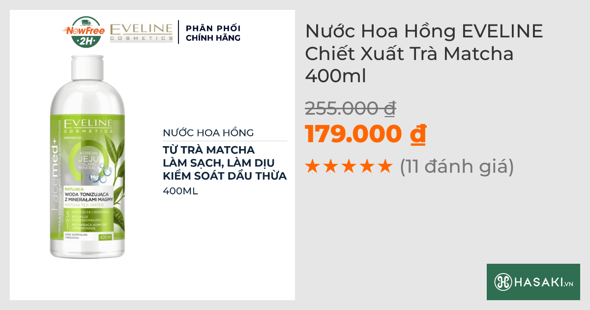 Nước Hoa Hồng EVELINE Chiết Xuất Trà Matcha 400ml