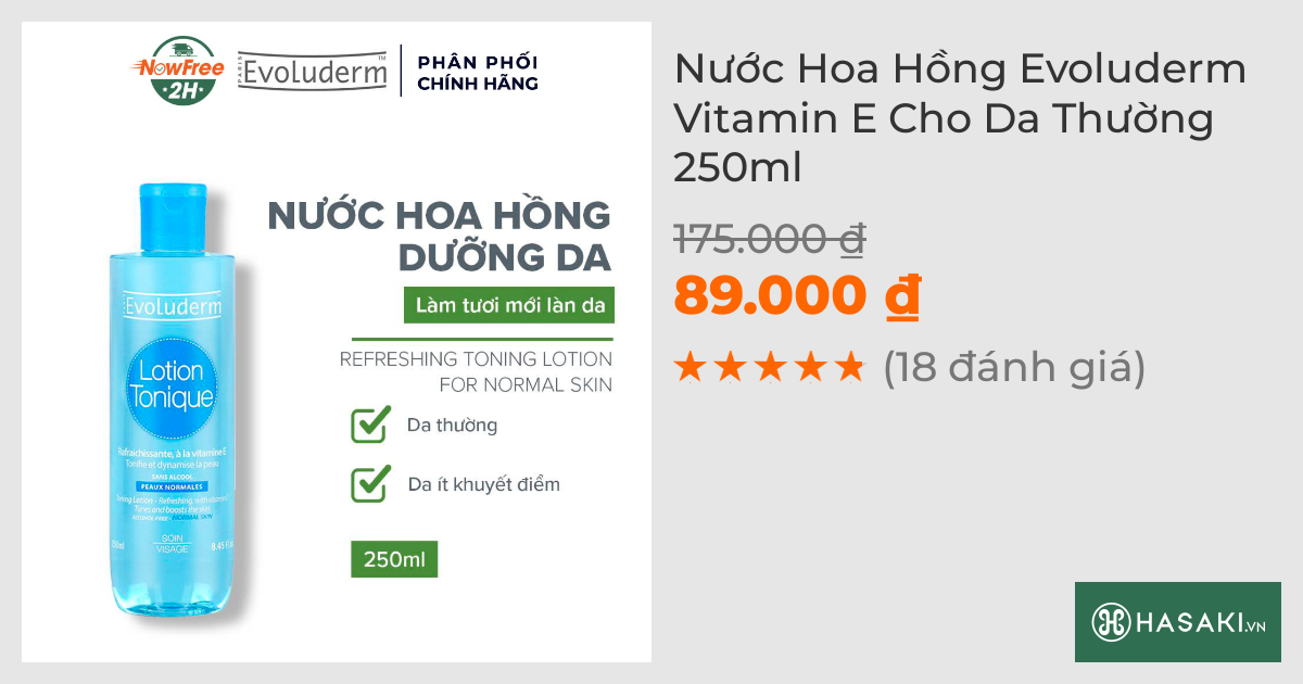 Nước Hoa Hồng Evoluderm Vitamin E Cho Da Thường 250ml