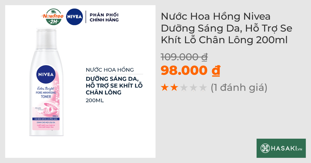 Nước Hoa Hồng Nivea Dưỡng Sáng Da, Hỗ Trợ Se Khít Lỗ Chân Lông 200ml