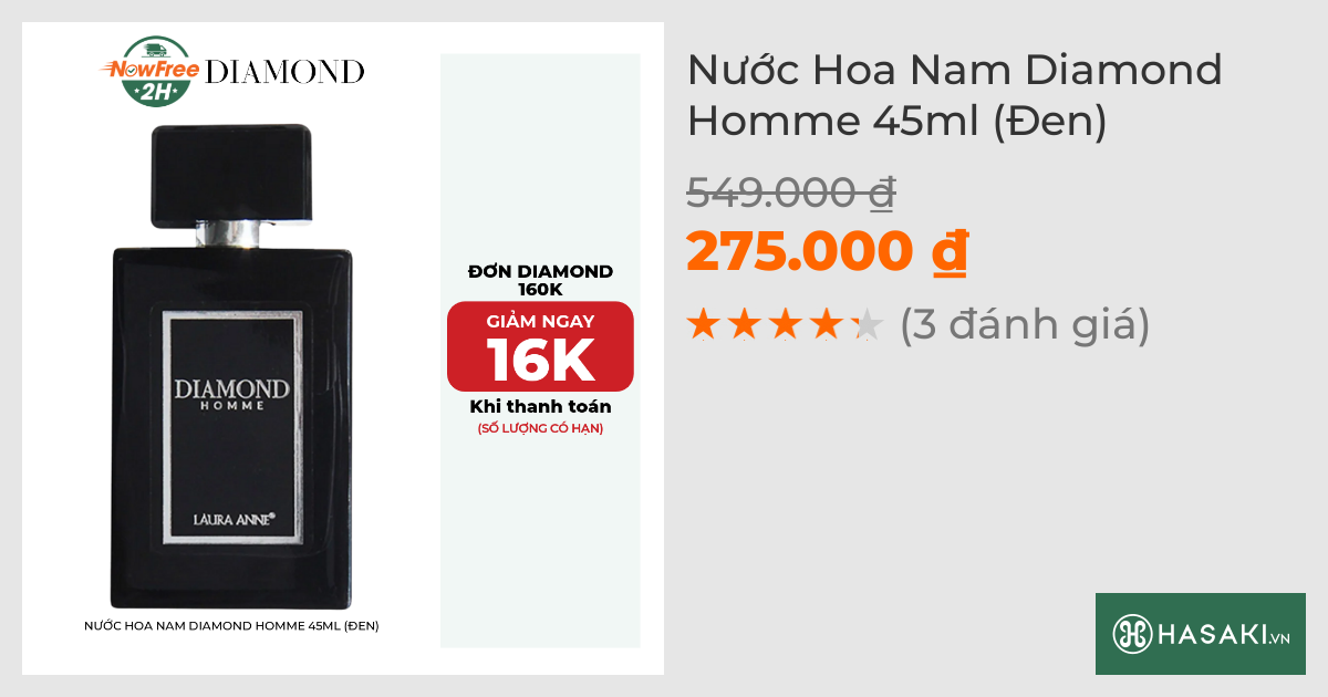 Nước Hoa Nam Laura Anne Diamond Homme 45ml (Đen)