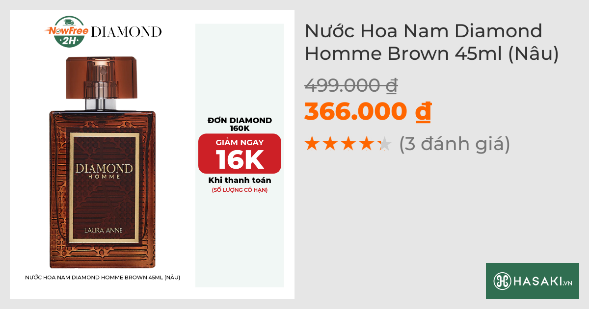 Nước Hoa Nam Laura Anne Diamond Homme Brown 45ml (Nâu)