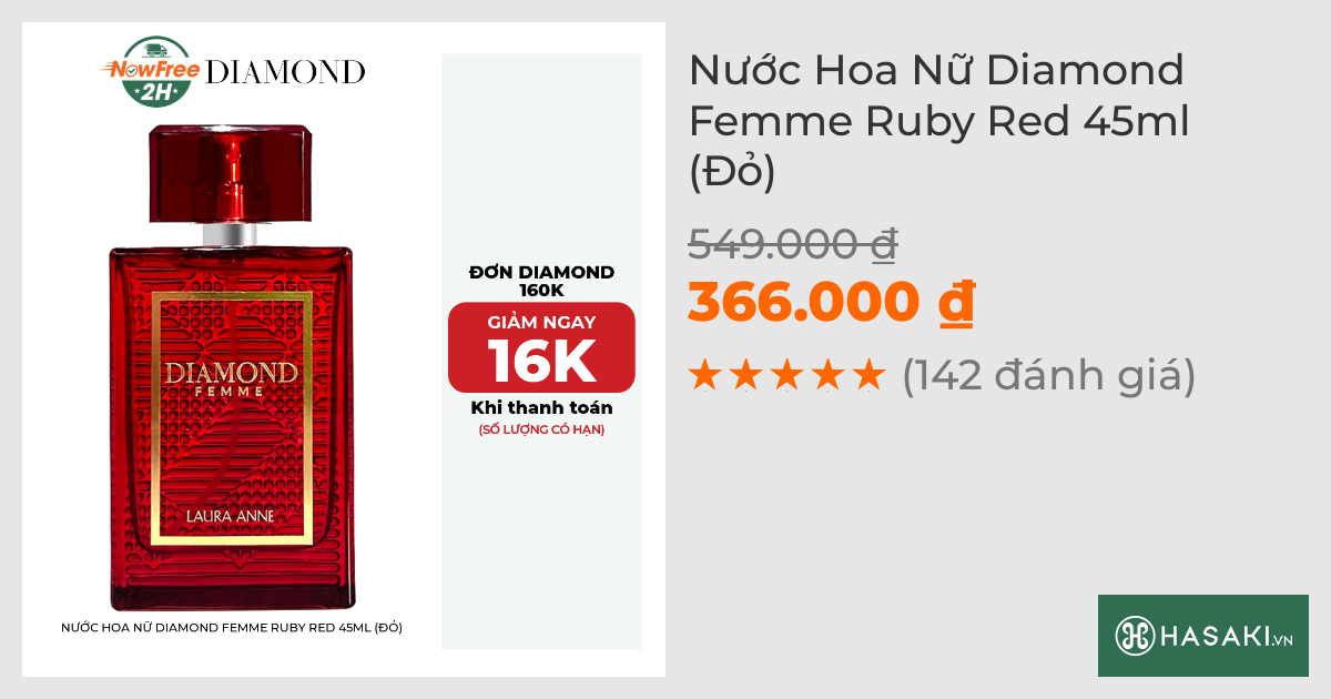 Nước Hoa Nữ Laura Anne Diamond Femme Ruby Red 45ml (Đỏ)