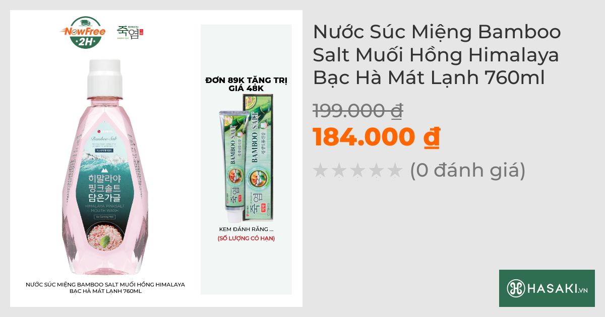 Nước Súc Miệng Bamboo Salt Muối Hồng Himalaya Bạc Hà Mát Lạnh 760ml