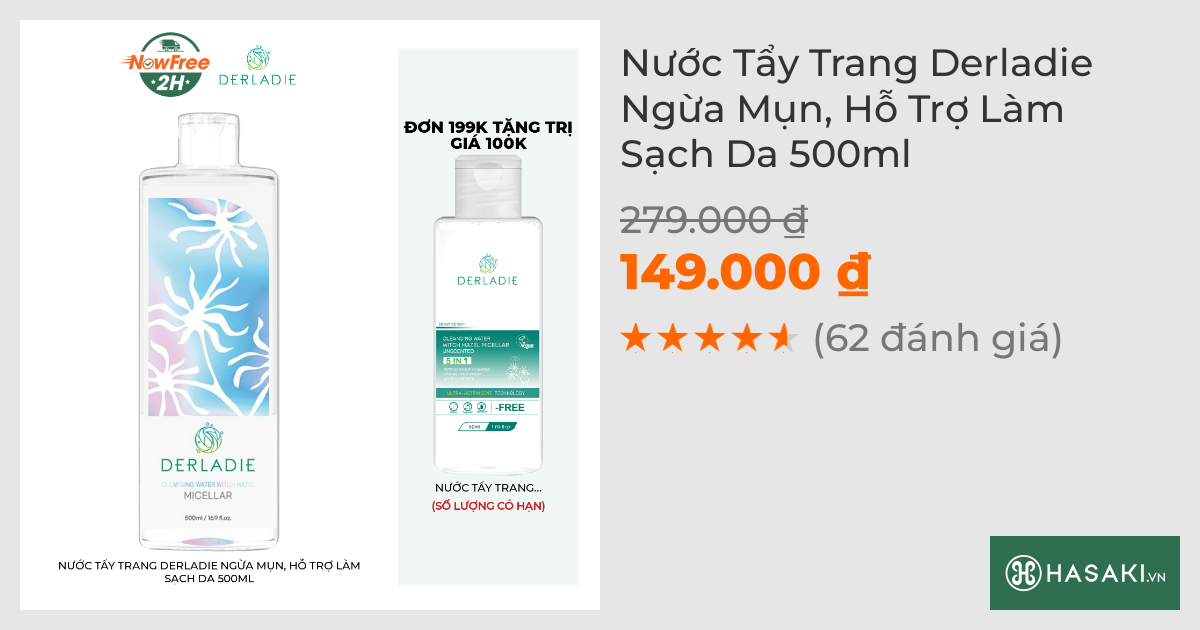 Nước Tẩy Trang Derladie Ngừa Mụn, Hỗ Trợ Làm Sạch Da 500ml