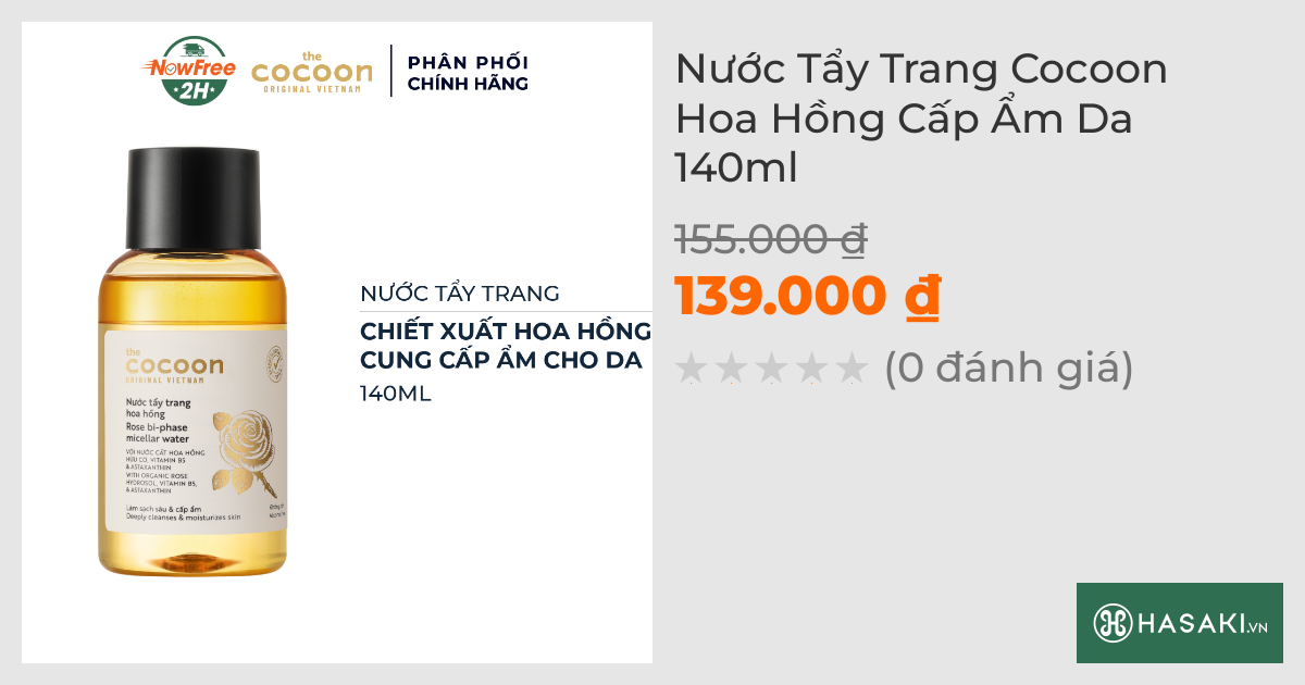 Nước Tẩy Trang Cocoon Hoa Hồng Cấp Ẩm Da 140ml