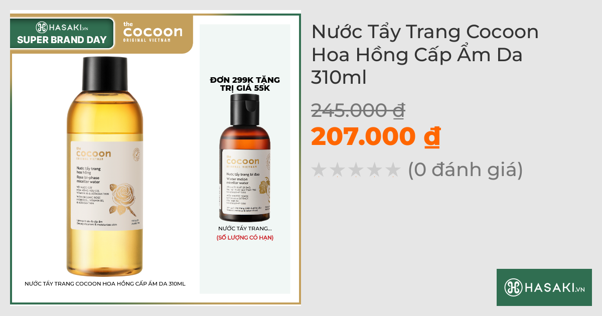 Nước Tẩy Trang Cocoon Hoa Hồng Cấp Ẩm Da 310ml