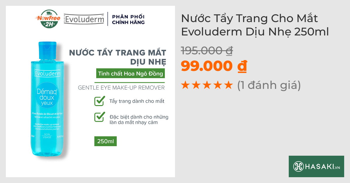 Nước Tẩy Trang Cho Mắt Evoluderm Dịu Nhẹ 250ml