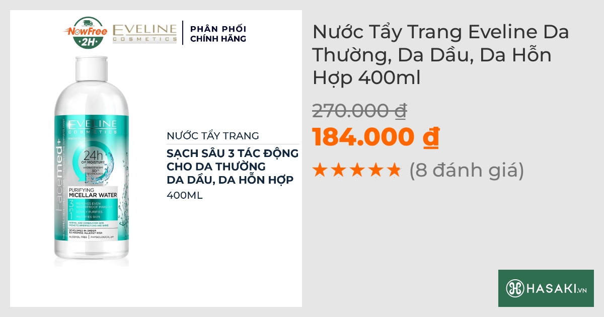 Nước Tẩy Trang Eveline Da Thường, Da Dầu, Da Hỗn Hợp 400ml