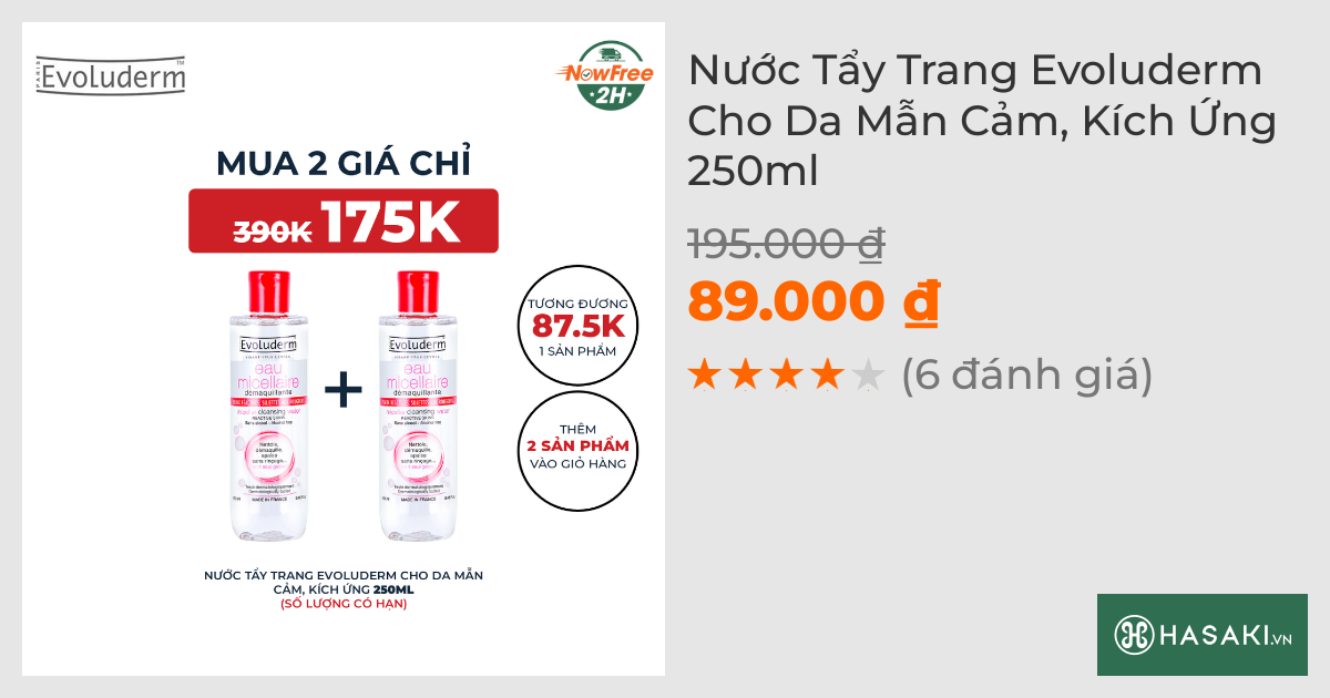 Nước Tẩy Trang Evoluderm Cho Da Mẫn Cảm, Kích Ứng 250ml