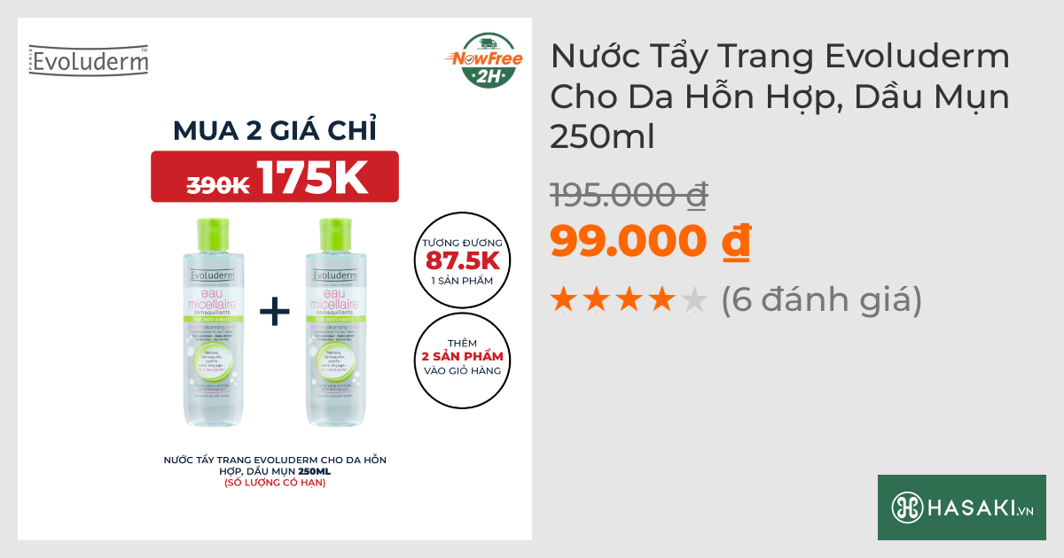 Nước Tẩy Trang Evoluderm Cho Da Hỗn Hợp, Dầu Mụn 250ml