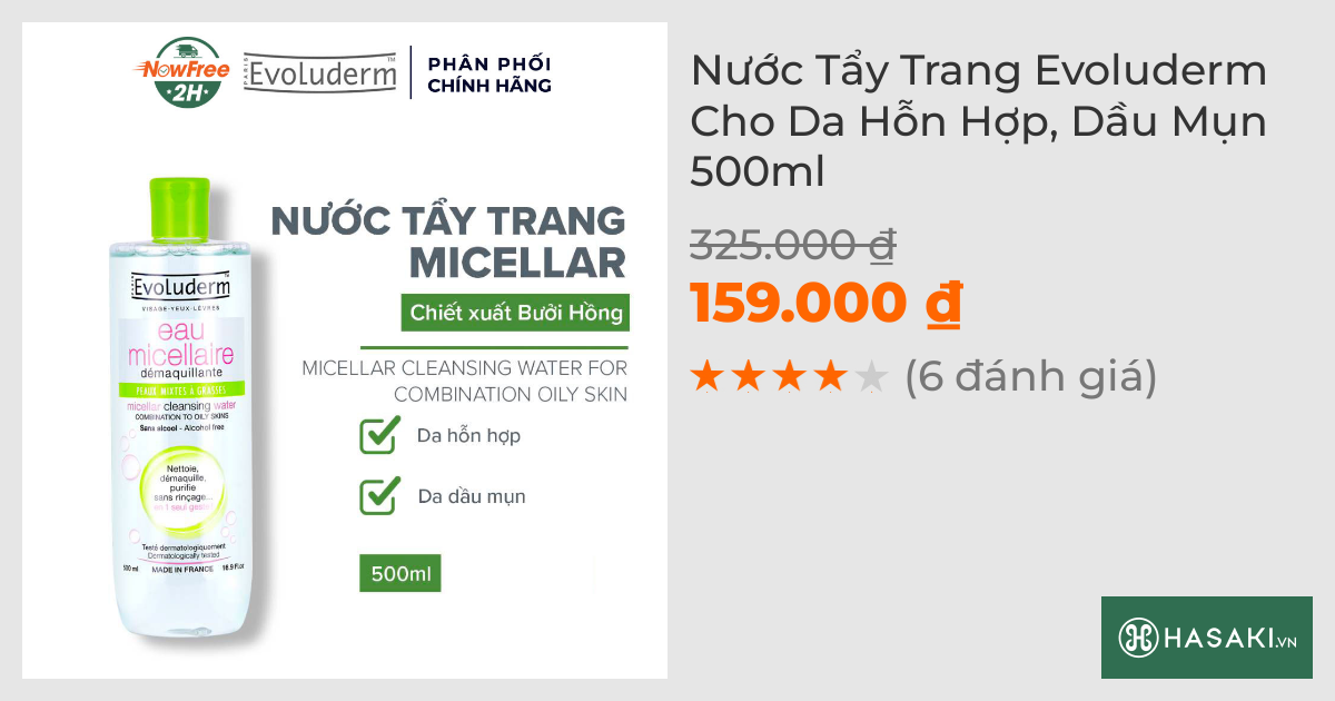 Nước Tẩy Trang Evoluderm Cho Da Hỗn Hợp, Dầu Mụn 500ml