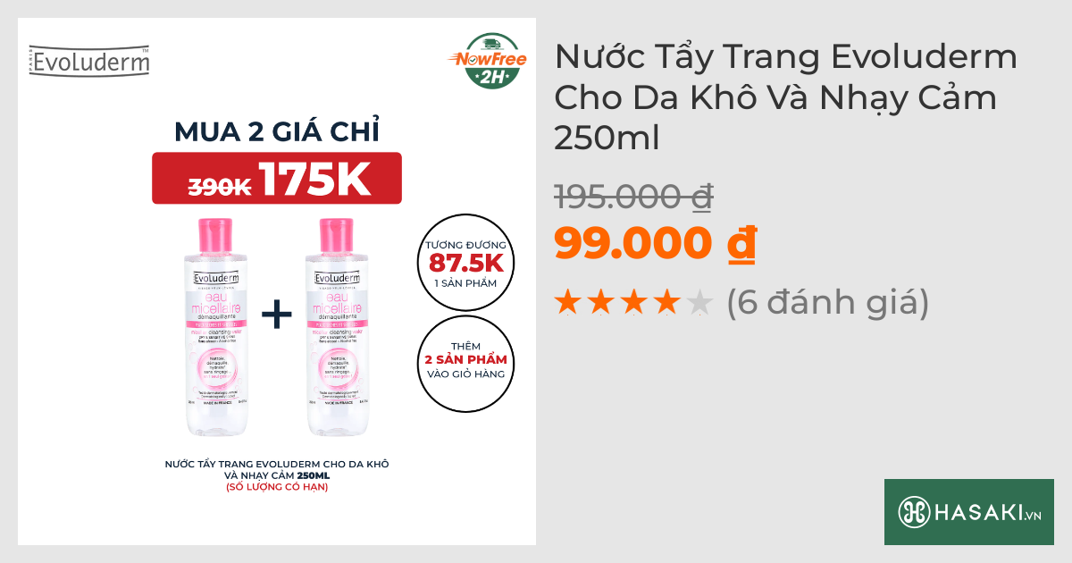 Nước Tẩy Trang Evoluderm Cho Da Khô Và Nhạy Cảm 250ml