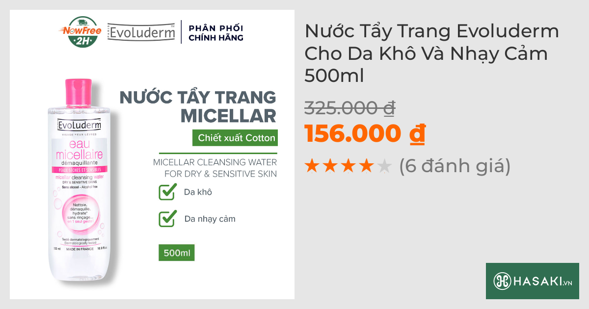 Nước Tẩy Trang Evoluderm Cho Da Khô Và Nhạy Cảm 500ml