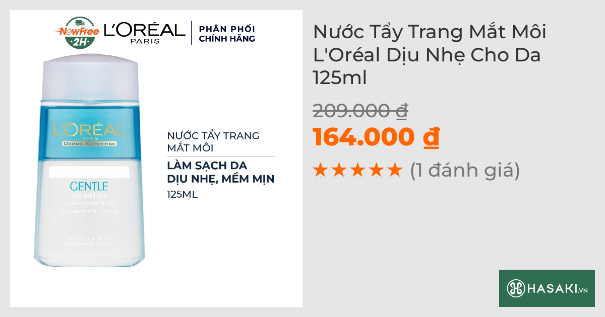 Nước Tẩy Trang Mắt Môi L'Oréal Dịu Nhẹ Cho Da 125ml