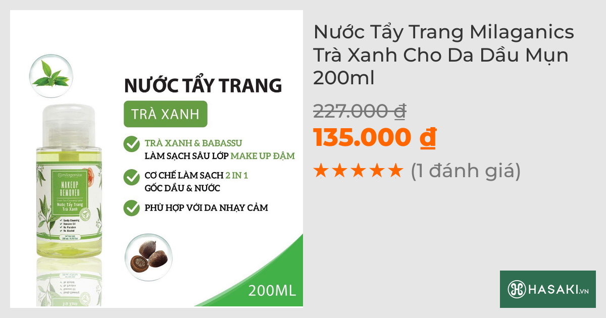 Nước Tẩy Trang Milaganics Trà Xanh Cho Da Dầu Mụn 200ml