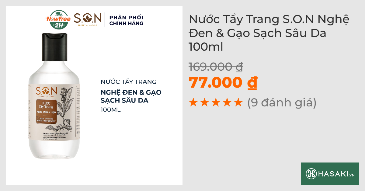 Nước Tẩy Trang S.O.N Nghệ Đen & Gạo Sạch Sâu Da 100ml