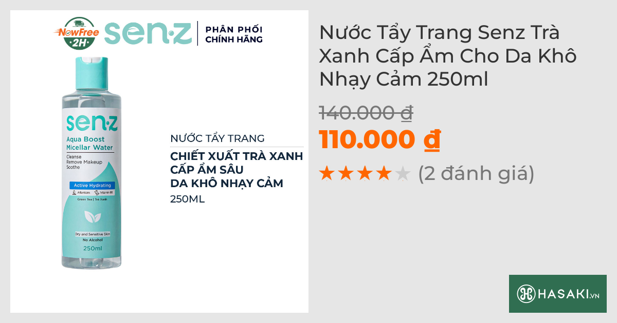 Nước Tẩy Trang Senz Trà Xanh Cấp Ẩm Cho Da Khô Nhạy Cảm 250ml