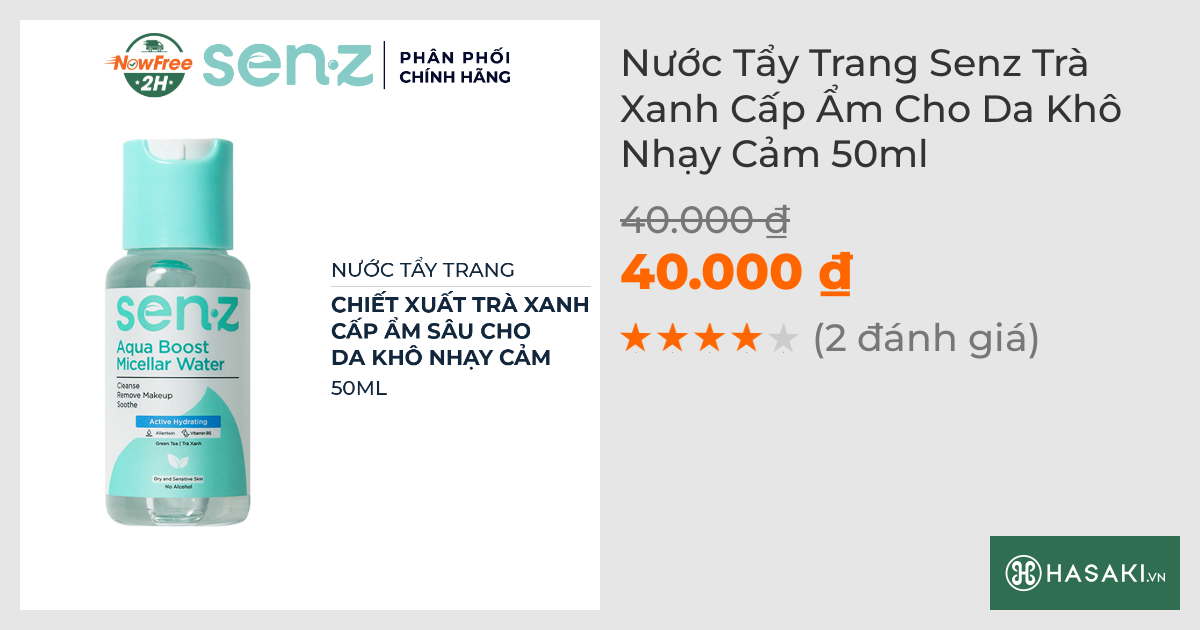 Nước Tẩy Trang Senz Trà Xanh Cấp Ẩm Cho Da Khô Nhạy Cảm 50ml