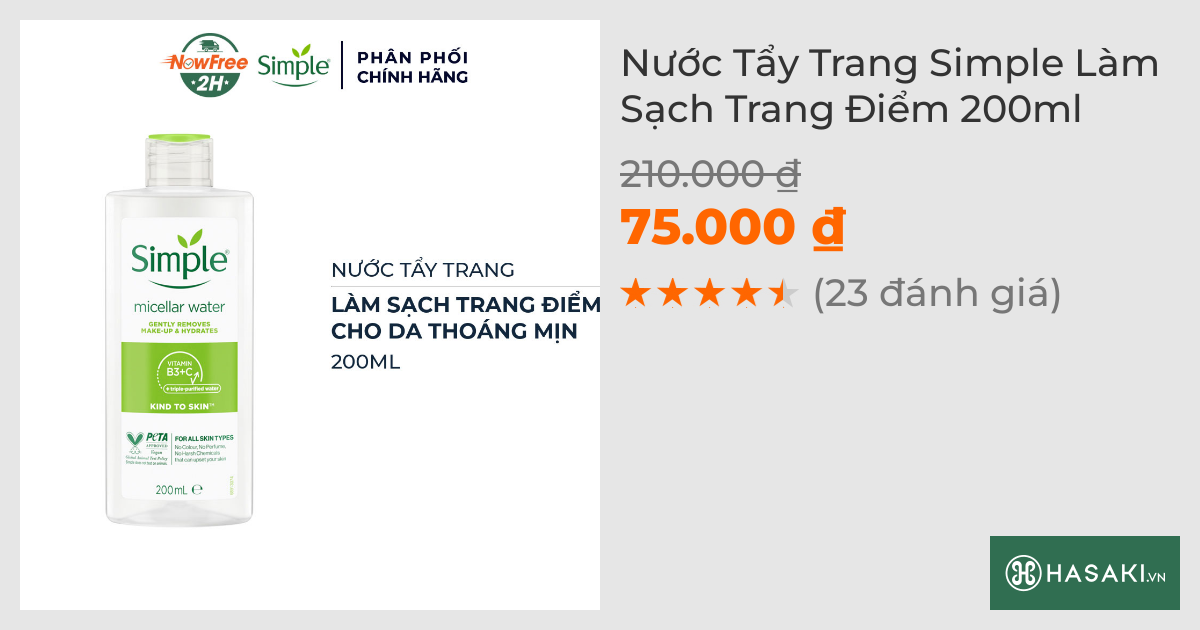 Nước Tẩy Trang Simple Làm Sạch Trang Điểm 200ml