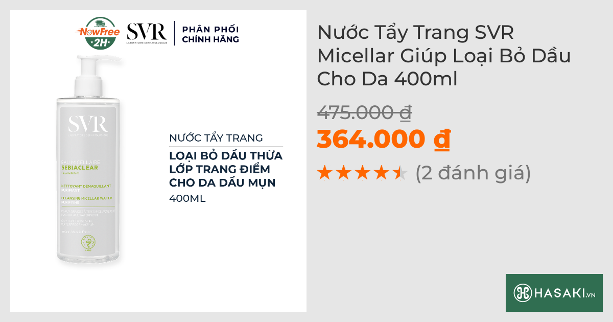 Nước Tẩy Trang SVR Micellar Giúp Loại Bỏ Dầu Cho Da 400ml