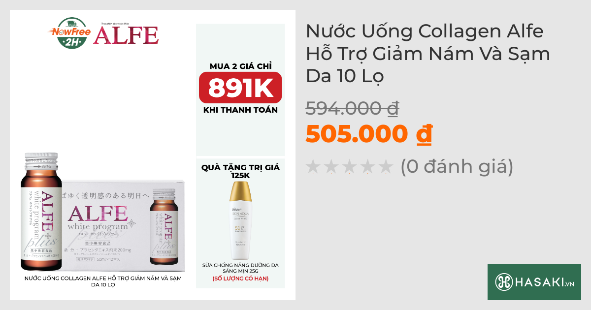 Nước Uống Collagen Alfe Hỗ Trợ Giảm Nám Và Sạm Da 10 Lọ