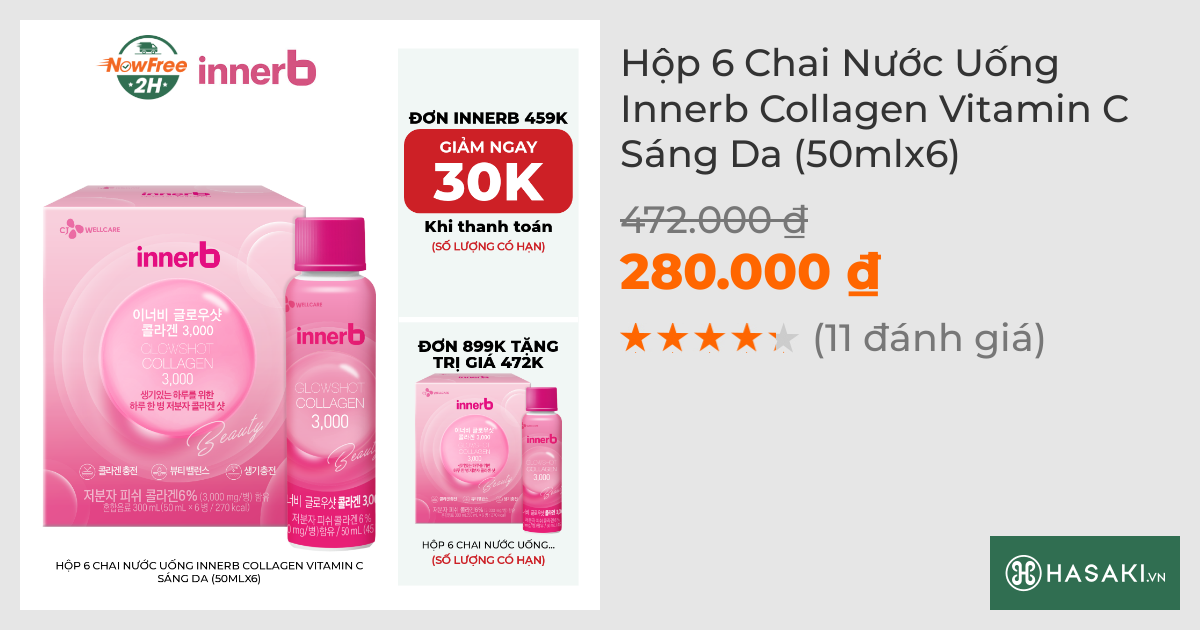 Hộp 6 Chai Nước Uống Innerb Collagen Vitamin C Sáng Da (50mlx6)