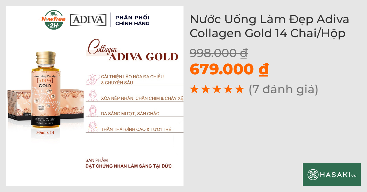 Nước Uống Làm Đẹp Adiva Collagen Gold 14 Chai/Hộp