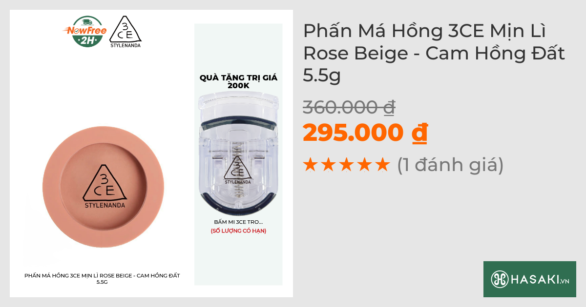 Phấn Má Hồng 3CE Mịn Lì Rose Beige - Cam Hồng Đất 5.5g