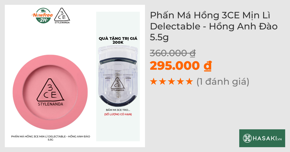 Phấn Má Hồng 3CE Mịn Lì Delectable - Hồng Anh Đào 5.5g