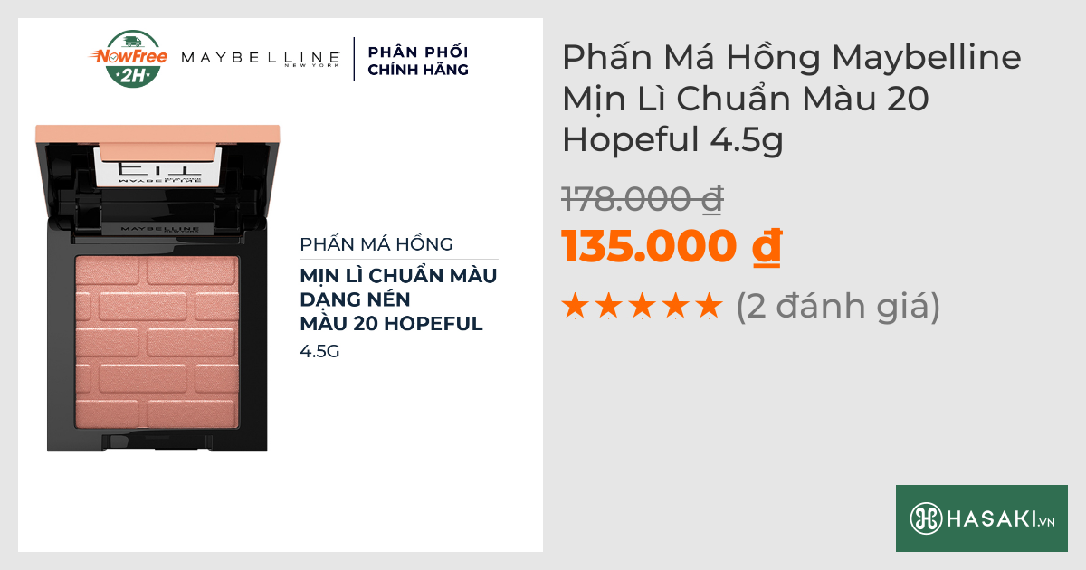 Phấn Má Hồng Maybelline Mịn Lì Chuẩn Màu 20 Hopeful 4.5g