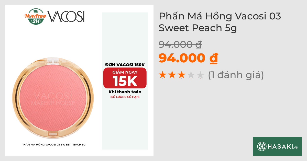 Phấn Má Hồng Vacosi 03 Sweet Peach 5g