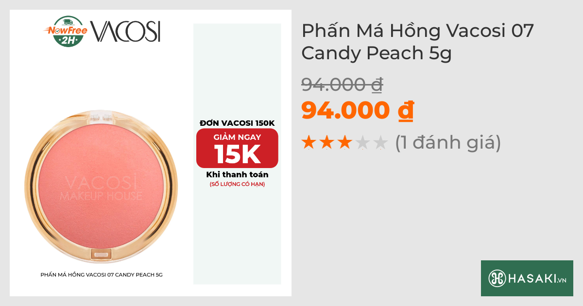 Phấn Má Hồng Vacosi 07 Candy Peach 5g