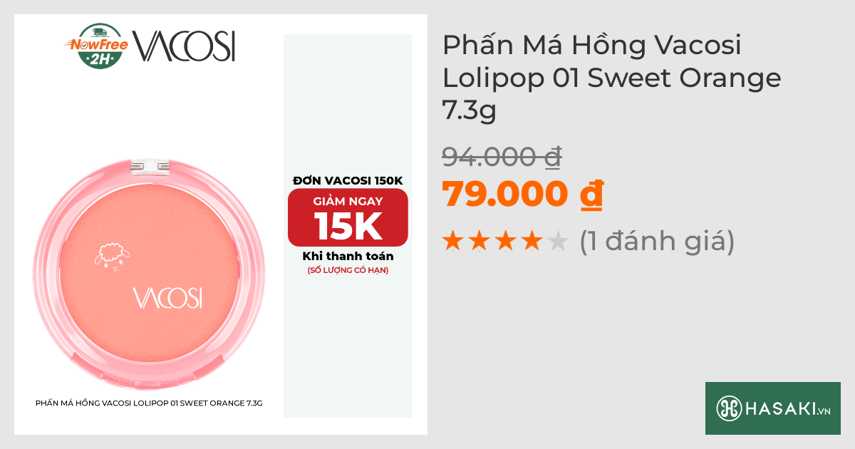 Phấn Má Hồng Vacosi Lolipop 01 Sweet Orange 7.3g