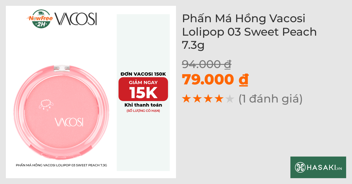 Phấn Má Hồng Vacosi Lolipop 03 Sweet Peach 7.3g