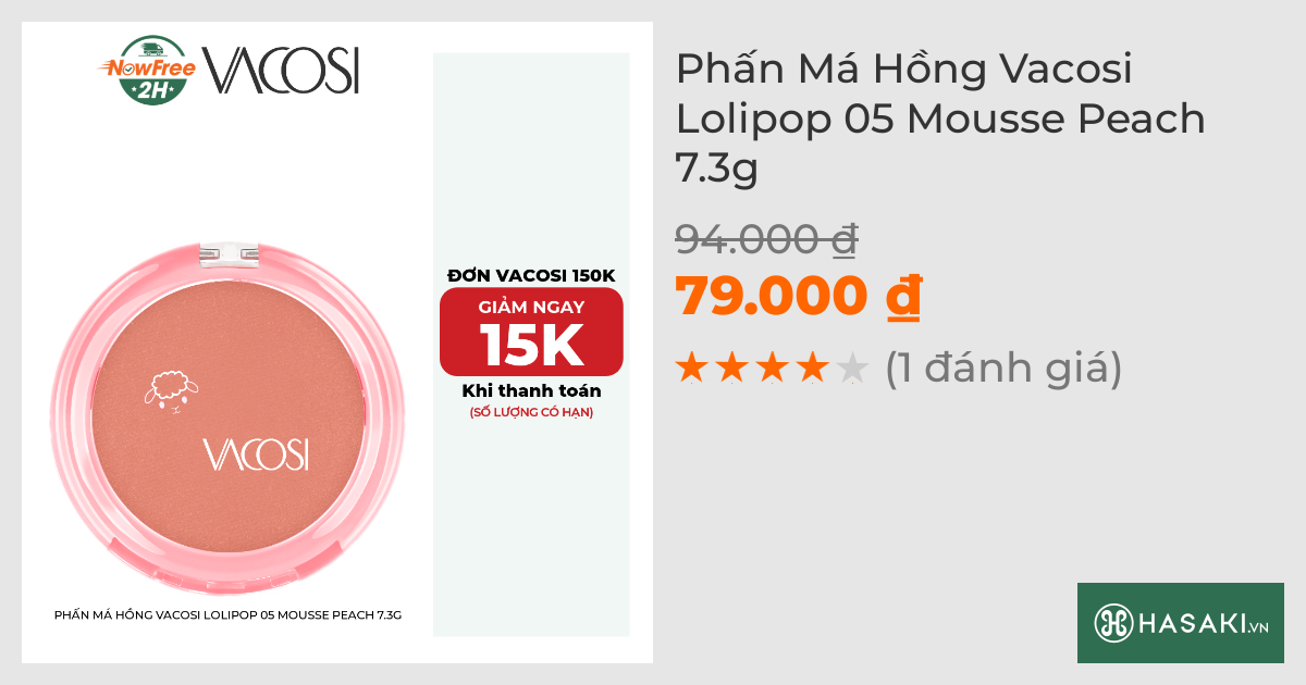 Phấn Má Hồng Vacosi Lolipop 05 Mousse Peach 7.3g