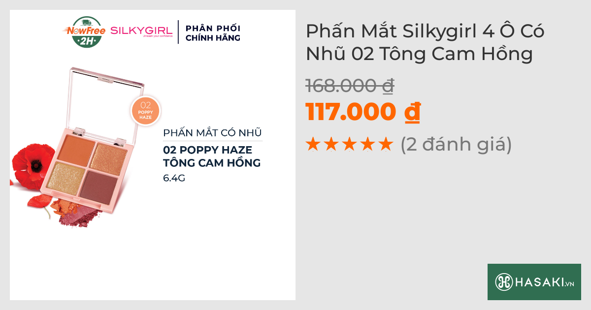 Phấn Mắt Silkygirl 4 Ô Có Nhũ 02 Tông Cam Hồng