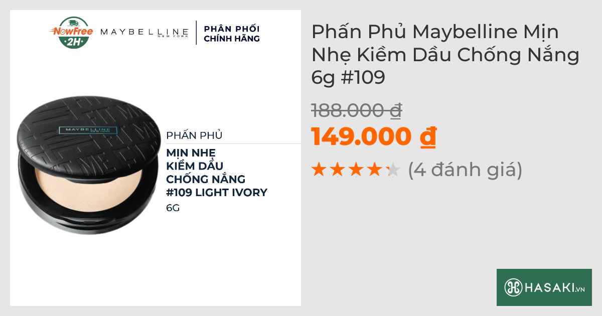 Phấn Phủ Maybelline Mịn Nhẹ Kiềm Dầu Chống Nắng 6g #109