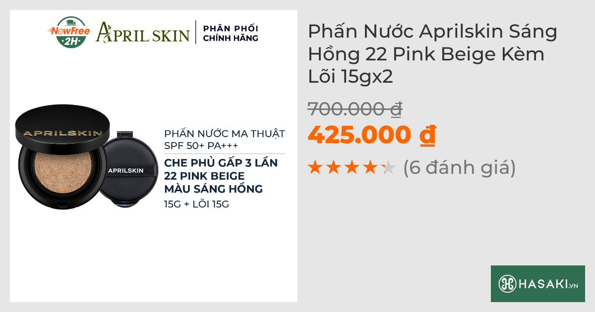 Phấn Nước Aprilskin Sáng Hồng 22 Pink Beige Kèm Lõi 15gx2