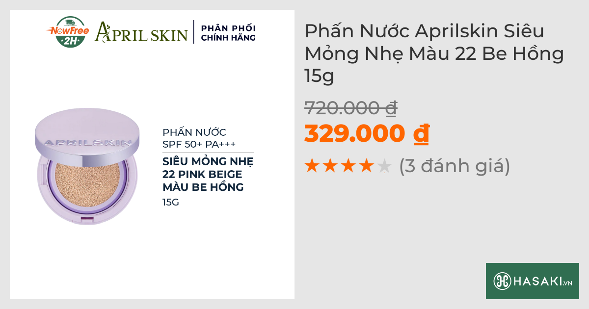 Phấn Nước Aprilskin Siêu Mỏng Nhẹ Màu 22 Be Hồng 15g