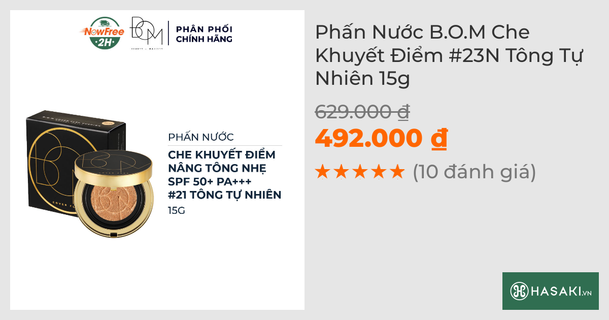 Phấn Nước B.O.M Che Khuyết Điểm #23N Tông Tự Nhiên 15g