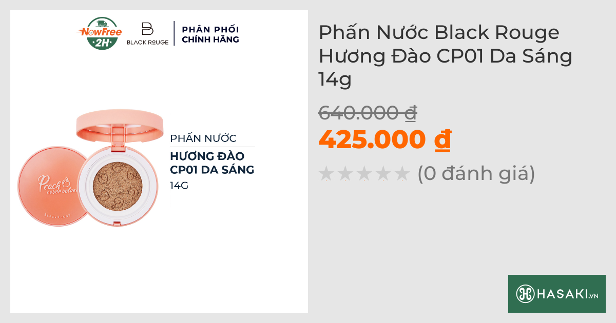 Phấn Nước Black Rouge Hương Đào CP01 Da Sáng 14g